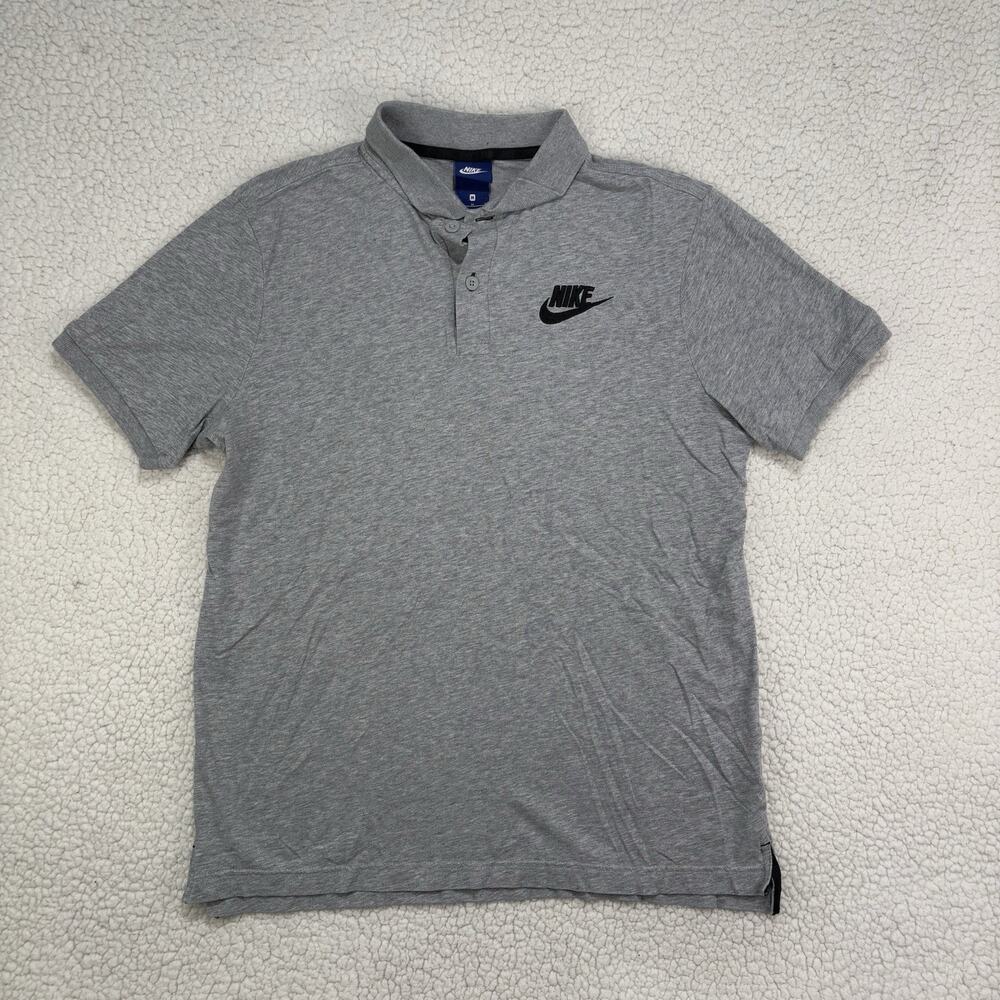 Vintage Nike Spell Out Swoosh Short Sleeve Polo Shirt Blue Tag Mens Medium Gray